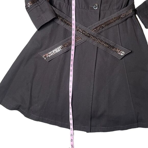 Zara Trench Coat with Peter Pan Collar & Sequin Embellishment Detail Size Large - Picture 11 of 12